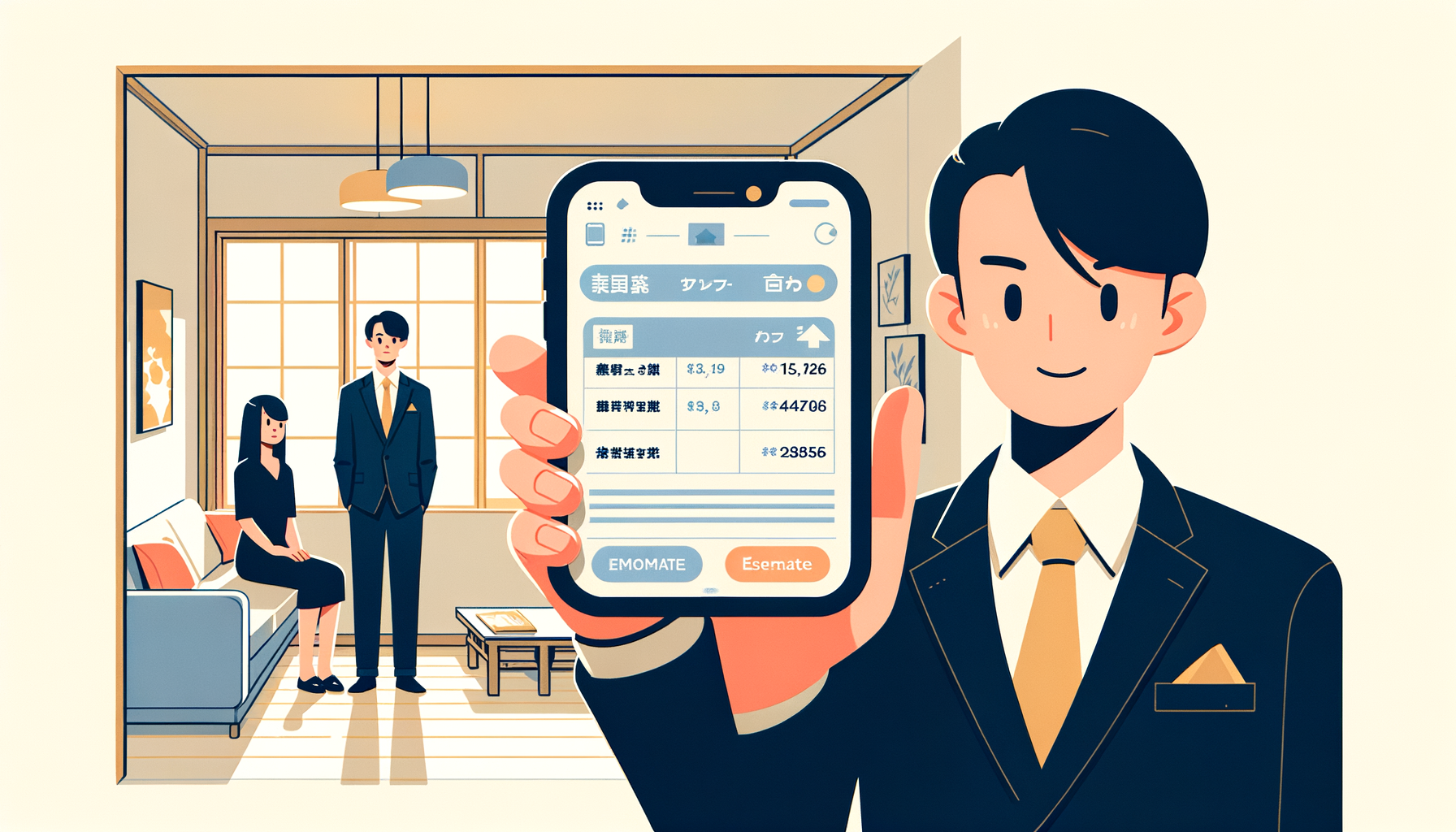 内見現場で写メ撮影してすぐに見積を提示する営業マン